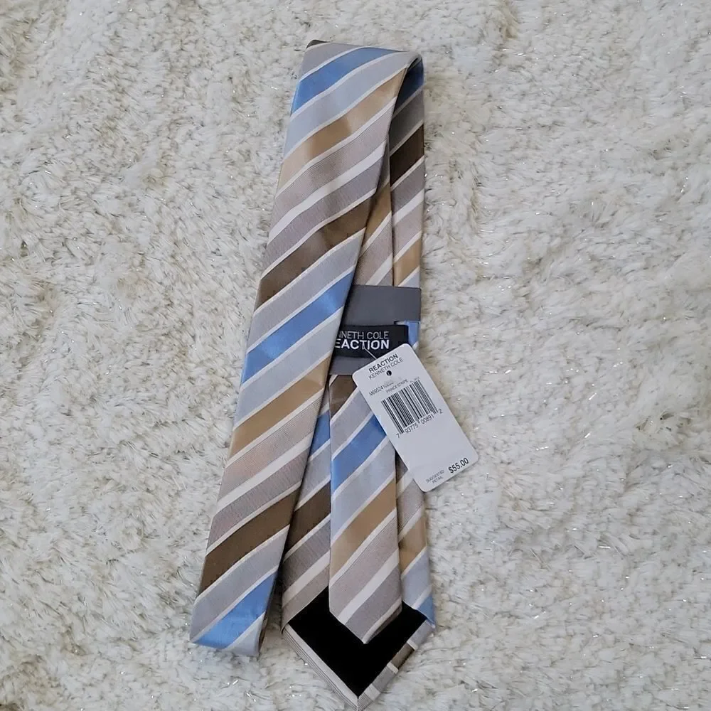 KENNETH COLE REACTION PRINCE STRIPE 100% SILK TIE - NEW!